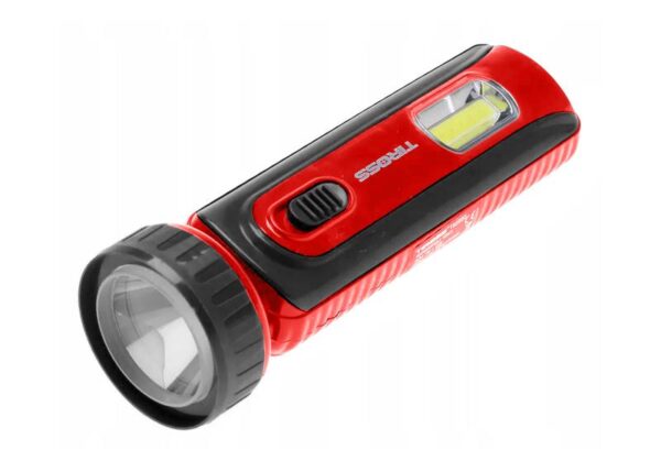 Lampe torche portable TS-2220 à 1 LED + COB avec panneau solaire, batterie 1200 mAh, noire