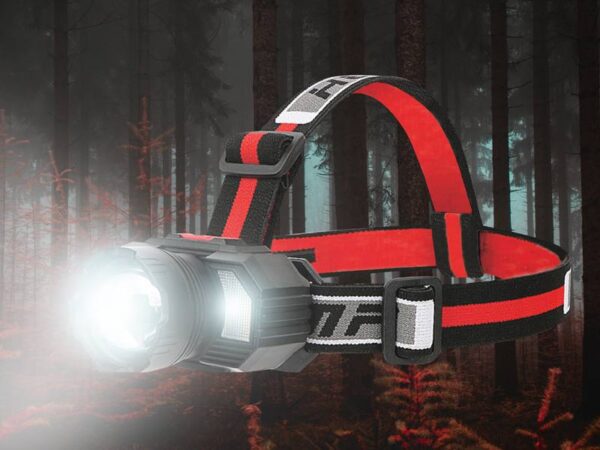 Lampe frontale LED XHP50 618 lm + 10 LED SMD 155 lm, batterie 1800 mAh, chargement USB, zoom