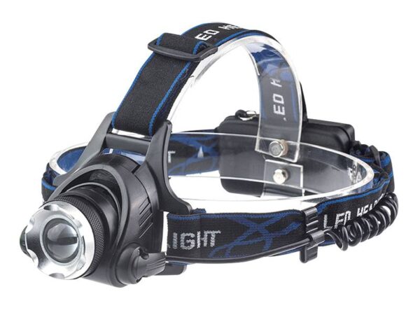 Lampe frontale LED LTC, 1000 lm, zoom, 2 batteries 18650 + chargeur secteur, chargeur voiture.