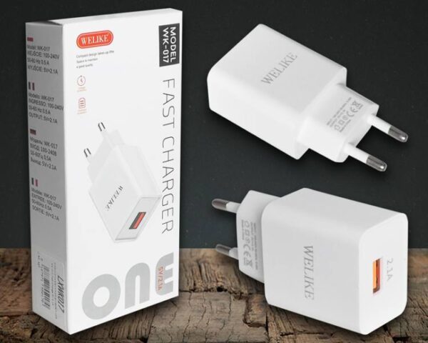 Chargeur mural avec prise USB, WK-017, charge rapide 5 V 2,1 A