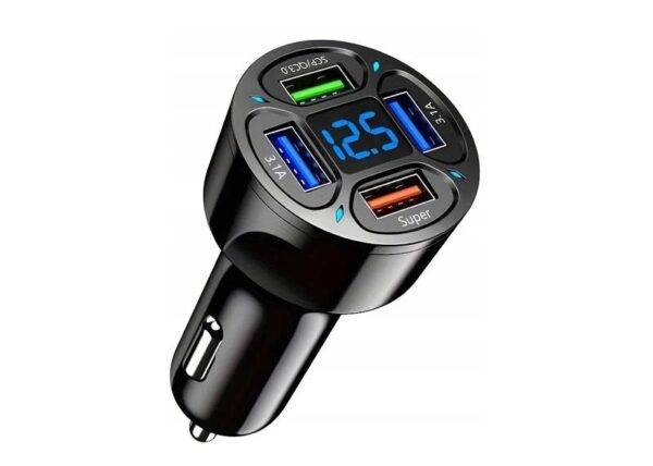 Chargeur de voiture LED, chargeur rapide 4 ports USB, 3,1 A, 60 W