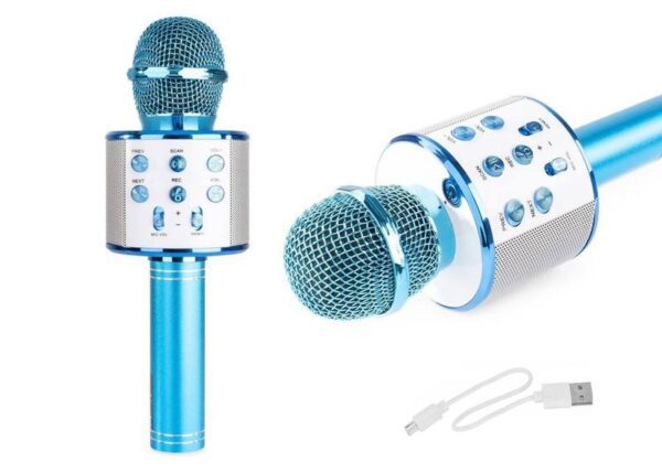 Microphone karaoké avec haut-parleur, rétroéclairage RGB, bleu