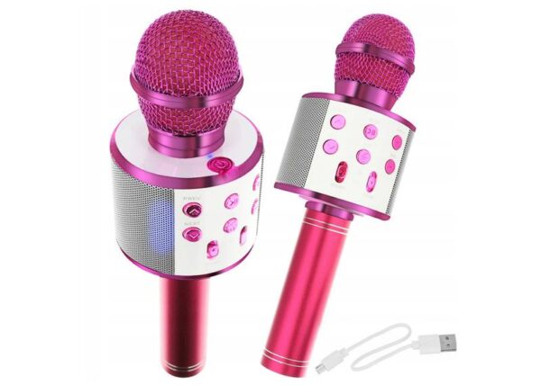 Microphone de karaoké avec haut-parleur, rétroéclairage RGB, rose
