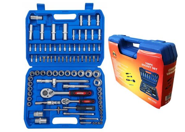 Coffret d'outils HX-8038, 6-22 mm, 108 pièces. Clés à douille, embouts, clés Torx et Allen de haute qualité.