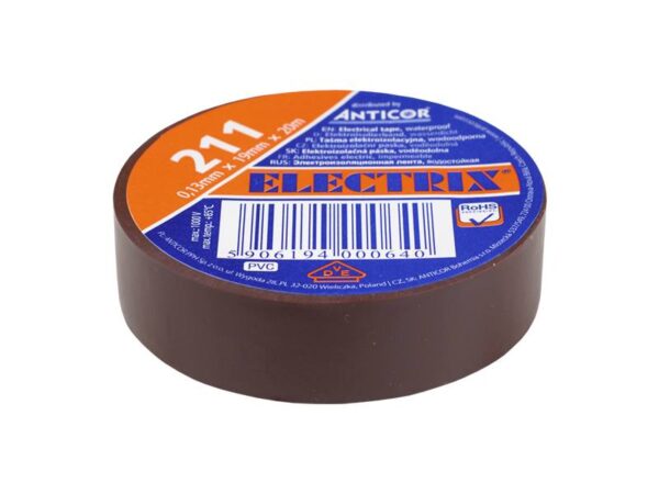 Ruban PVC Electrix 211 marron, 19 mm x 20 m.