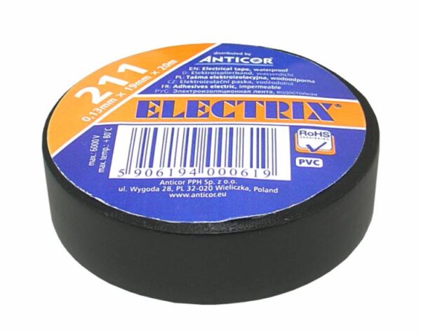 Ruban PVC Electrix 211, noir, 15 mm x 10 m.