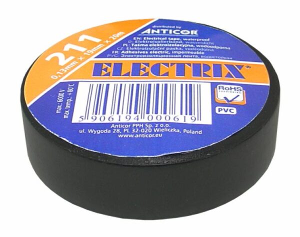Ruban PVC Electrix 211, noir, 19 mm x 20 m.