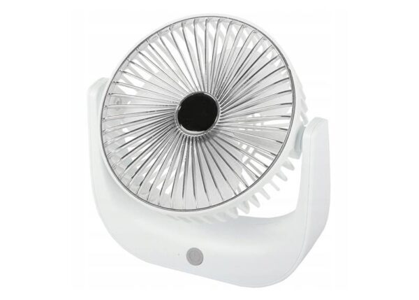 Ventilateur de bureau, ventilateur de table avec batterie, blanc et argent + rétroéclairage RGB