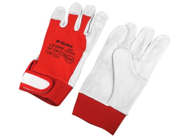 Gants de travail en peau de chèvre, taille 10, Velcro, rouges, TECHNIK PLUS 2121X.
