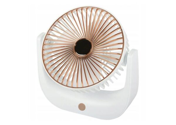 Ventilateur de bureau, ventilateur de table avec batterie, blanc et or + rétroéclairage RGB