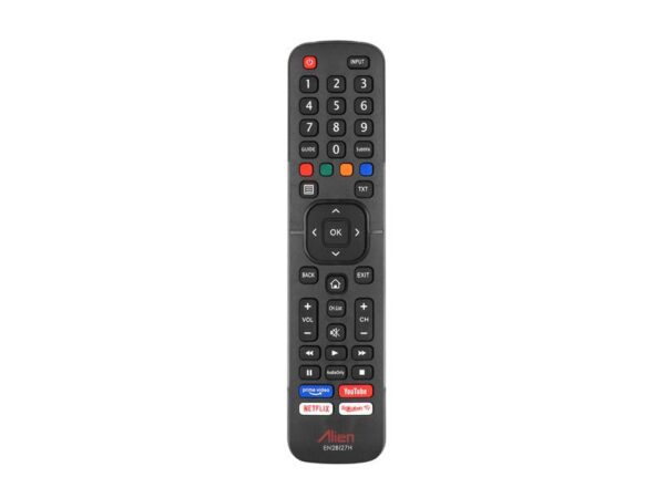 Télécommande pour téléviseur LCD Hisense EN2B127H, compatible avec Netflix, YouTube, Prime Video et Rakuten.