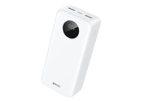 Batterie externe 30 000 mAh BWOO 22,5 W, avec écran LCD, blanche