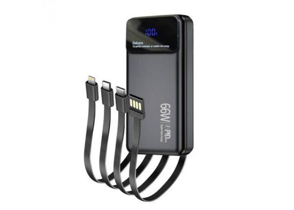 Batterie externe PS 20 000 mAh, charge ultra-rapide 66 W PD, câbles USB/USB-C/Lightning/MicroUSB intégrés