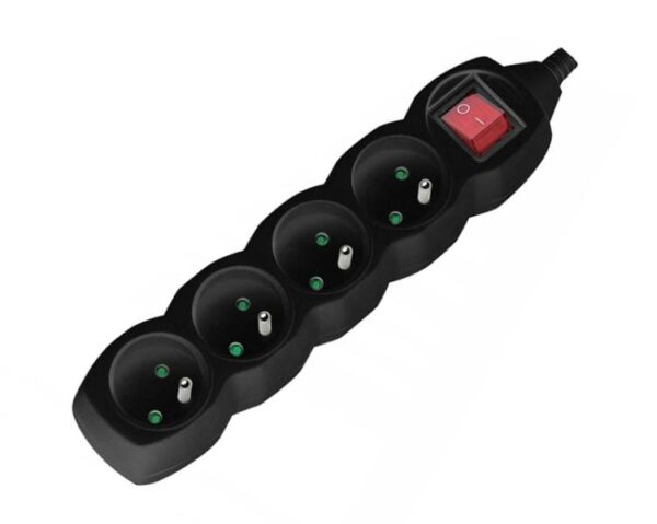 Multiprise à 4 prises avec mise à la terre et interrupteur, noire