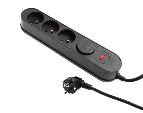 Multiprise PS avec protection contre les surtensions, 3 prises ; 5 m, interrupteur, noire