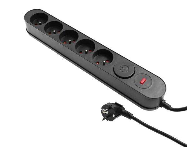 Multiprise PS avec protection contre les surtensions, 5 prises, 1,5 m, interrupteur ; noire