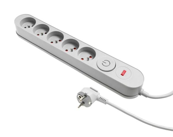 Multiprise PS avec protection contre les surtensions, 5 prises, 1,5 m, interrupteur, grise