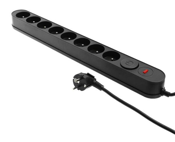 Multiprise PS avec protection contre les surtensions, 8 prises, 1,5 m, interrupteur, noire