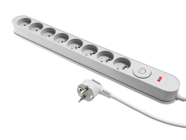 Multiprise PS avec protection contre les surtensions, 8 prises, 3 m, interrupteur, grise