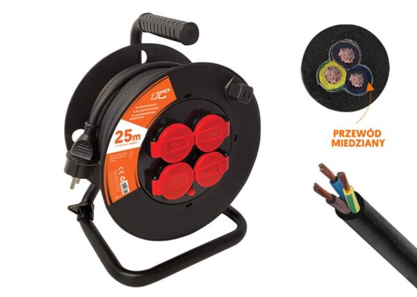 Rallonge électrique à 4 prises avec mise à la terre, 25 m