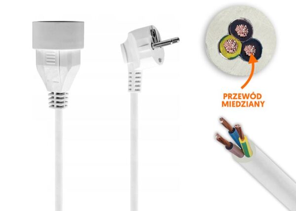 Rallonge électrique blanche avec prise et fiche de 2 m