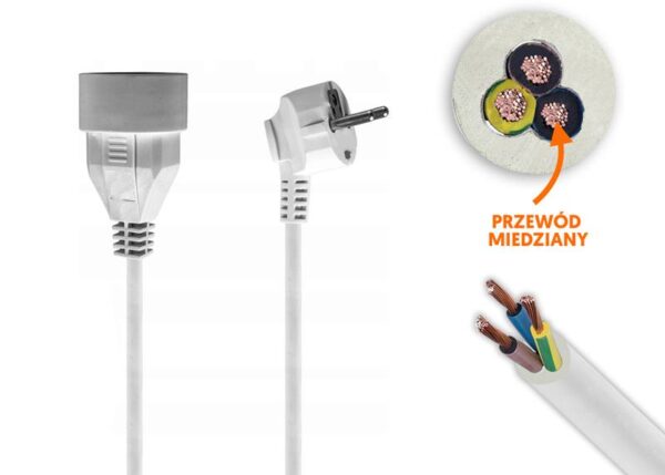 Rallonge électrique blanche de 3 m avec prise et fiche