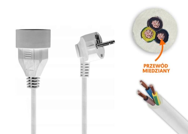 Rallonge électrique blanche de 5 m avec prise et fiche