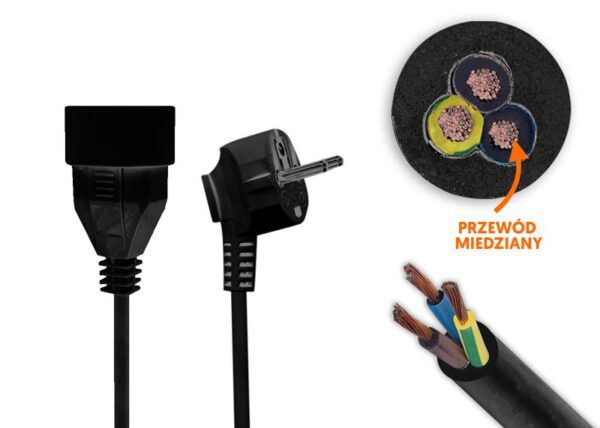 Rallonge électrique avec prise et fiche de 5 m, noire