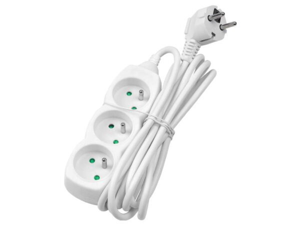 Rallonge électrique, 3 prises avec mise à la terre, 3 m, blanche.
