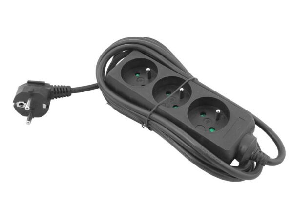 Rallonge électrique, 3 prises avec mise à la terre, 3 m, noire.
