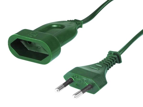 Rallonge électrique PS avec prise/fiche, 3 m, sans terre, verte, motif sapin de Noël.