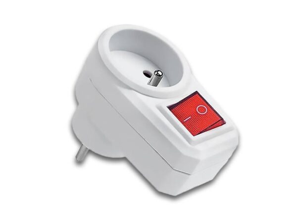 Répartiteur de courant : 1 prise avec mise à la terre et interrupteur, blanc