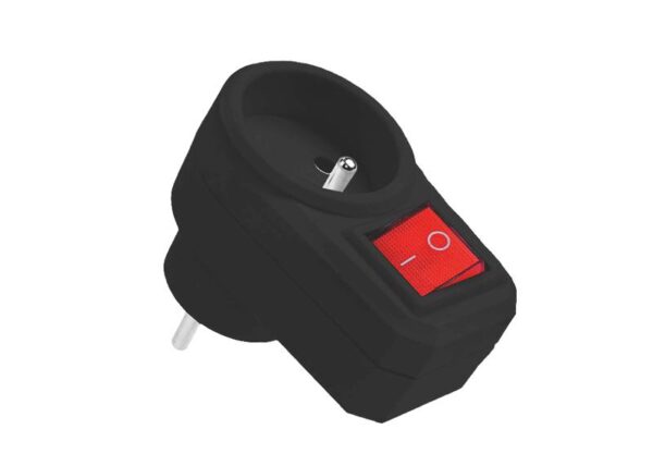 Répartiteur de courant : 1 prise avec mise à la terre et interrupteur, noir