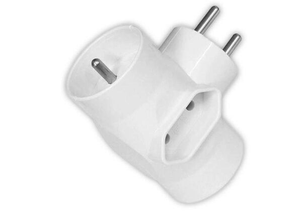 Répartiteur réseau : 2 prises de terre + 1 prise plate, R-21, blanc