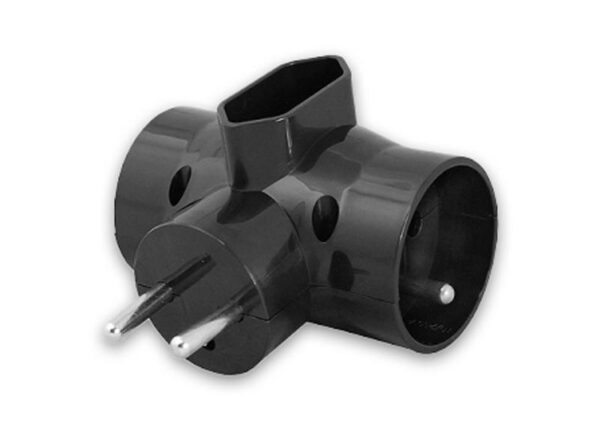 Répartiteur réseau : 2 prises de terre + 1 prise plate, R-21, noir