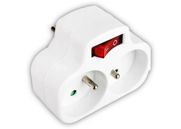 Répartiteur de courant : 2 prises de courant avec interrupteur et mise à la terre, blanc