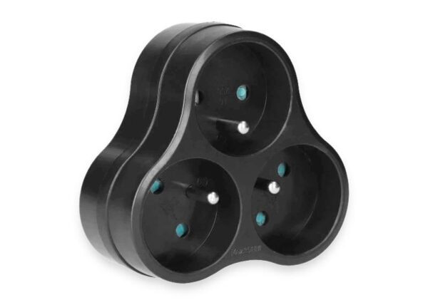 Répartiteur de courant : 3 prises avec mise à la terre, noir