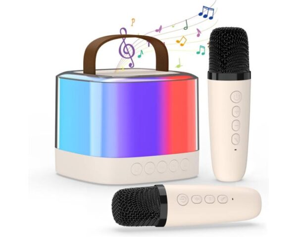 Kit karaoké U16 5W avec deux microphones, RGB, USB, carte TF et Bluetooth