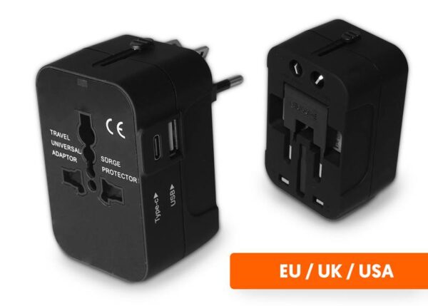 Adaptateur secteur universel + prise USB + adaptateur de voyage Type-C
