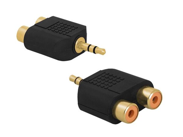 Adaptateur jack : prise 3,5 mm - 2 prises RCA, plaquées or.