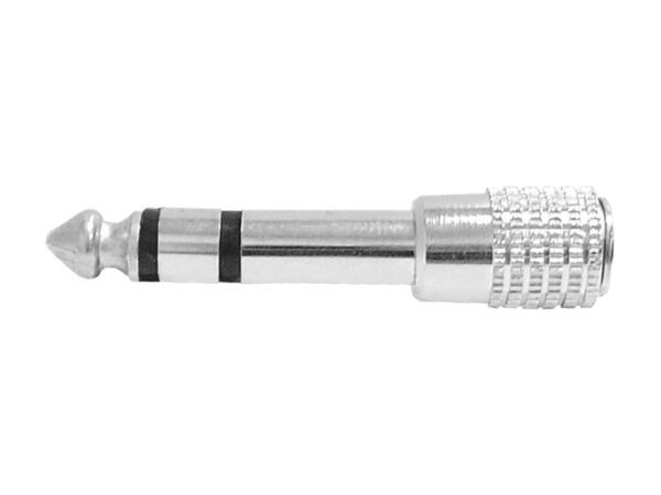 Adaptateur jack : fiche 6,3 mm – prise 3,5 mm, boîtier métallique.