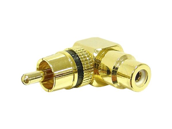 Adaptateur RCA, fiche RCA - prise RCA coudée, or, haute qualité.