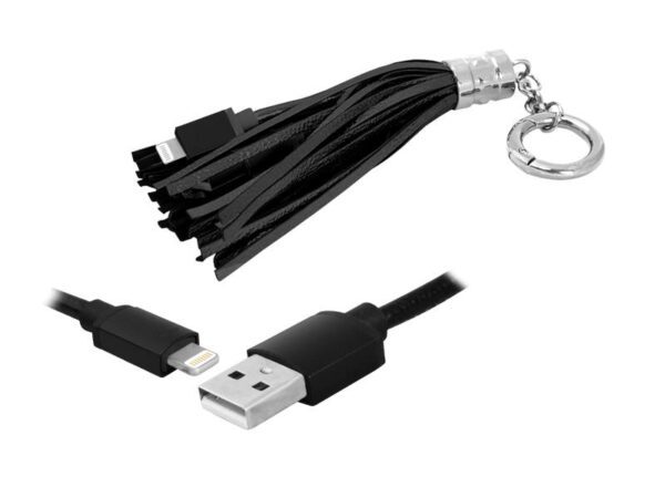 Porte-clés câble USB PS pour iPhone, noir.