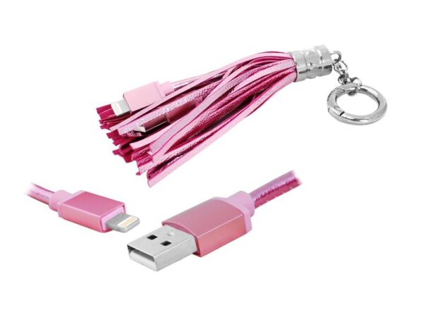 Porte-clés câble USB PS pour iPhone, rose.