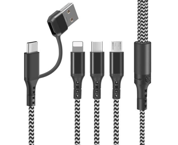 Câble USB 4 en 1 supérieur USB-Lightning/USB-C/microUSB - USB/USB-C 1,2 m 3 A Noir LTC