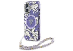Étui Guess Palm Trees Triangle Pearl     Strap MagSafe pour iPhone 16 violet GUHMP16SHPCTPLSU