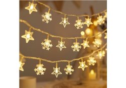 Lampki choinkowe LED snowflake/star -    6m/40 lampek ciepłe blanc/warm white zasilane bat. 3xAA EHD-LS05 EHD-LS05
