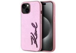 Étui Karl Lagerfeld Wrinkled Metal       Signature pour iPhone 15 rose KLHCP15SPFMFBKMP