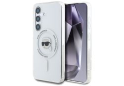 Étui Karl Lagerfeld Button Karl Head     Printed Logo MagSafe pour Samsung Galaxy S25 blanc KLHMS25SHLSKIH