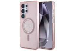 Étui Guess Glitter Circle Classic Logo   MagSafe pour Samsung Galaxy S25 Ultra rose GUHMS25LHFGEREP